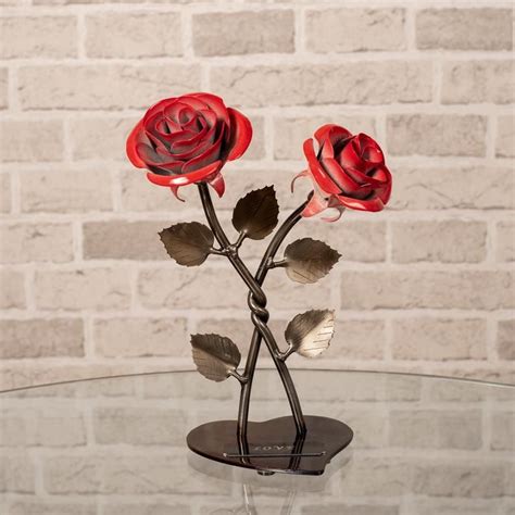 Red Iron Rose with Metal Stand 